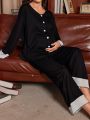 Women's Drop-Shoulder Long-Sleeved Tops And Trousers Pajama Set