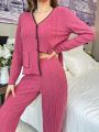 Women's Ribbed Long Sleeve Top And Pants Home Clothing Set