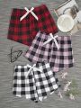 3pcs/Set Plaid Print Pajama Pants With Bowknot Decorations