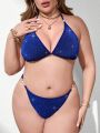 SHEIN Swim Chicsea Plus Size Glitter Bikini Set With Back Tie And Neck Halter