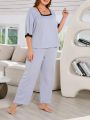 Plus Size Women's Lace Trimmed Pajama Set