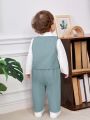 SHEIN Baby Boy Bow Front Shirt & Pants & Hat & Vest Blazer