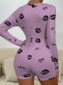 Women's Lip Print Pattern Short Jumpsuit Pajamas