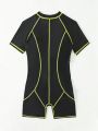 Ladies' Color Block One-piece Swimsuit With Zipper Front
