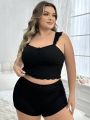 Butterfly Lace Sleeveless Top & Shorts Plus Size Women's Pajama Set