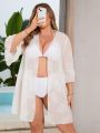 SHEIN Swim BohoFeel Plus Size Women'S Botanical Mesh Kimono Robe