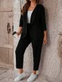 SHEIN LUNE Plus Shawl Collar Open Front Blazer & Pants