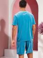 Manfinity Unisex Men's Velour Knitted Casual Short Sleeve T-Shirt And Shorts Set