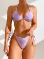 SHEIN Swim Y2GLAM Women's Rhinestone Decor Halter Neck Tied Bikini Set