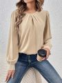 SHEIN Frenchy Women's Solid Color Bubble Sleeve Long Sleeve Shirt With Round Neck