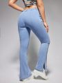 Boot Cut Leg Jeans With Slit Hem