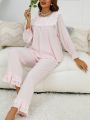 Ruffle Trim Flounce Sleeve Ruffle Hem PJ Set