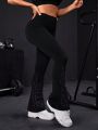 Rhinestone Detail Flare Leg Sports Pants