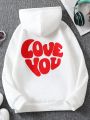 SHEIN Kids Cooltwn Tween Girl Slogan Graphic Thermal Hoodie