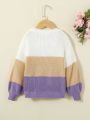 SHEIN Young Girl Color Block Drop Shoulder Sweater