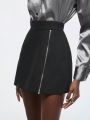 SHEIN BIZwear Women'S High Waist Front Zipper Below Knee Skirt