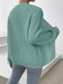 SHEIN Frenchy Ribbed Knit Lantern Sleeve Duster Cardigan