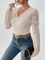 SHEIN Frenchy Women's Lace Long Sleeve Wrap Top