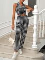 SHEIN Frenchy Houndstooth Vest Blazer And Trousers Suit Set