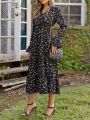 SHEIN Clasi Women's Floral Print Bell Sleeve Dress