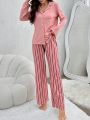 Women'S Long Sleeve Striped Homewear Set