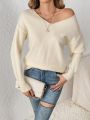 SHEIN Frenchy Women's V-neck Hollow Out Back Knitted Sweater