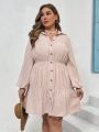 SHEIN VCAY Plus Size Button-down Lantern Sleeve Dress