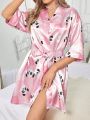 Ladies' Cartoon Panda Printed Bathrobe