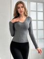 Women's Notch V-neck Long Sleeve Thermal Top