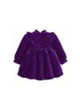 Cozy Cub Baby Girls' Velvet Long Sleeve Dress With Ruffled Hem And Waist Belt In Bowknot Detail