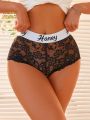 SHEIN 3pcs Letter Tape Waist Lace Boyshorts