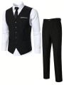 Manfinity Men's Striped Waistcoat Long Pants Business Suit Set