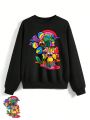 Sarah Wearer Cartoon Printed Round Neck Sweatshirt