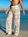 SHEIN Swim Vcay 1pc Elastic Waist Embroidered Mesh Cover Up Pants