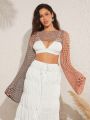 IMEXY Colorblock Crochet Shrug Top