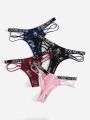 4pack Floral Lace Letter Tape Panty