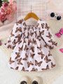 Baby Girl Butterfly Print Flounce Sleeve Dress