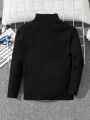 SHEIN Young Boy Turtle Neck Ribbed Knit Sweater