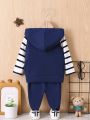 Baby Boys' Cute Bear Pattern Hooded Vest Top, Tee And Pants 3pc Outfit Set