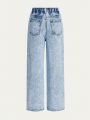 Tween Girls' Irregular Waist Split Hem Straight Jeans