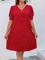 SHEIN LUNE Plus Size Heart Printed Puff Sleeve Dress