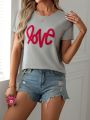 Casual Short Sleeve T-shirt With Printed Text