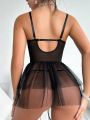 2pcs/Set Women's Sexy Mesh Lingerie Dress With Underwire And Thong