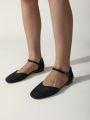 Square Toe Ankle Strap Flats