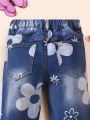 Little Girls' Everyday Cute Flower Printed Stretchy Skinny Jeans For Casual Wear