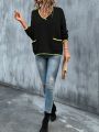 SHEIN LUNE Drop Shoulder Sweater With Color-block And Edging