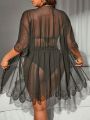 SHEIN Swim Basics Plus Size 1pc See Through Hollow Out Sleeve Hem Kimono