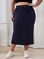 SHEIN Essnce Plus Size Side Striped Flip Pocket Skirt