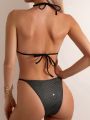 SHEIN Swim Chicsea Rhinestone Studded Triangle Cup Bikini Swimsuit Set