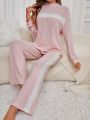 Women'S Color Block Ribbed Knit Home Clothing Set